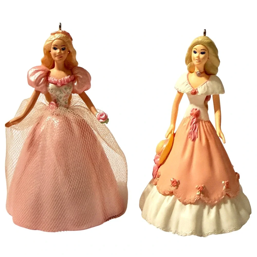 Hallmark Keepsake Barbie Ornaments 1996 1997 Vintage Mattel Set of 2 Pink Peach